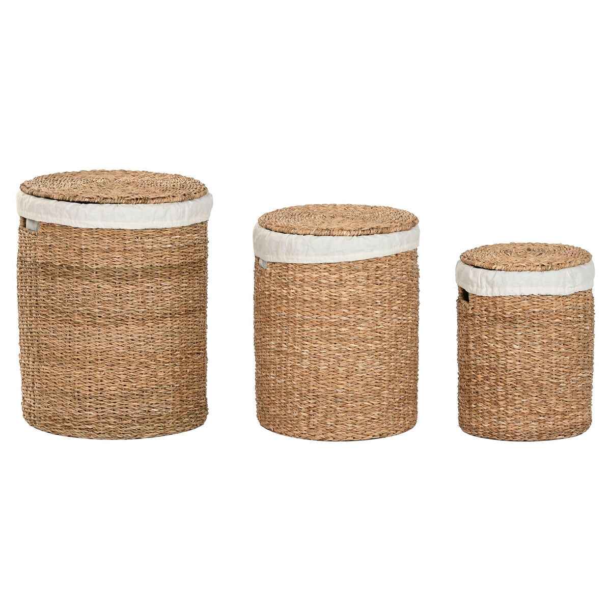 Conjunto de Cestas Home ESPRIT Branco Natural Zostera marina Tropical (3 Peças)